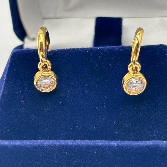 Gold Hoop Earrings with Crystal Drops - Picture 7 of 7